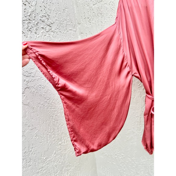 Nation LTD Wide Dolman Sleeve Trim Hem Wrap Tie Top Pink Women's Medium - Picture 5 of 9